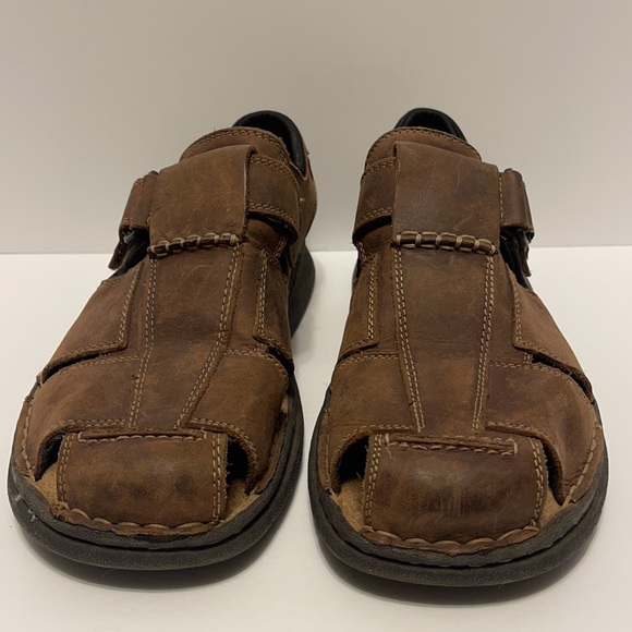 Dr. Scholl’s Men’s Size 12 Brown Leather Fisherman Closed Toe Hook & Loop Sandal - Picture 2 of 11